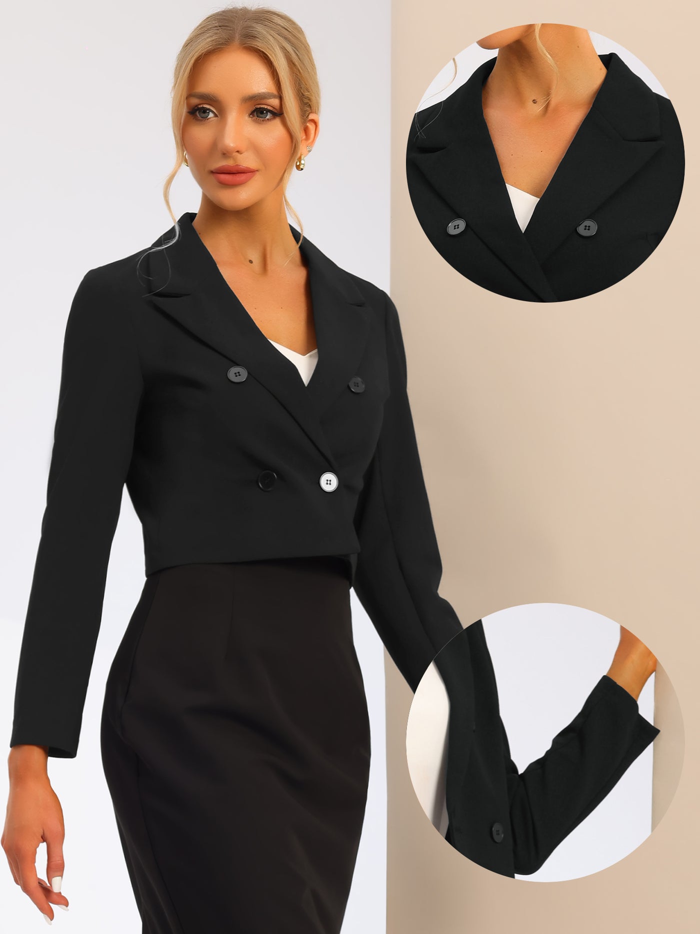 Allegra K Notched Lapel Collar Casual Office Blazers Cropped Jacket