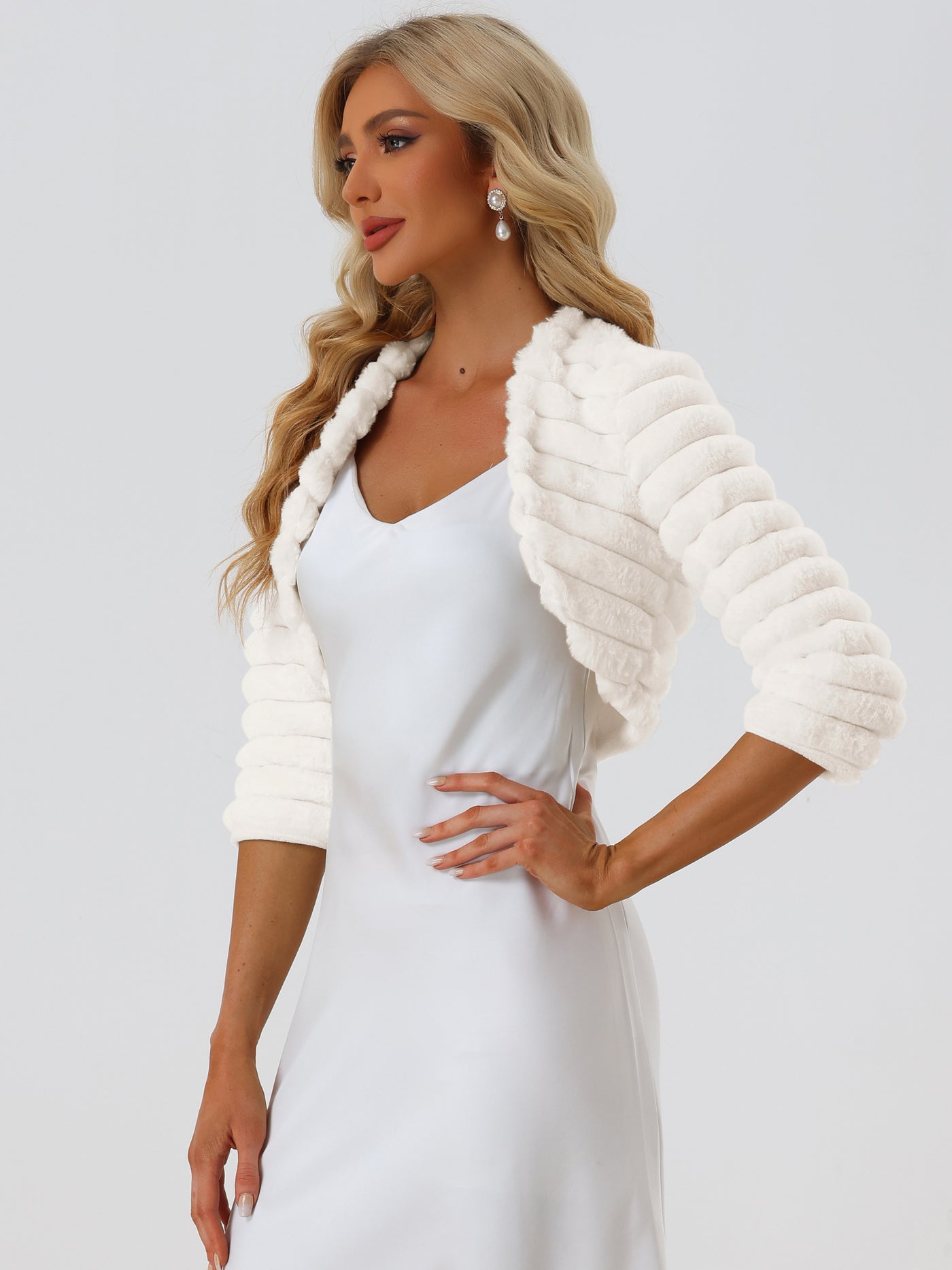 Allegra K Women's Cropped Jacket Dress Open Front Bolero Faux Fur Shrug