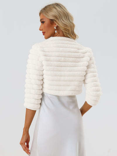 Women's Cropped Jacket Dress Open Front Bolero Faux Fur Shrug