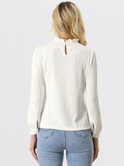 Ruffled Long Sleeve Mock Neck Casual Business Office Blouse