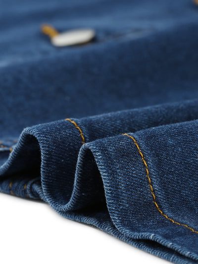 Long Sleeve Button Down Lapel Belt Pockets Jean Denim Shirt Dress