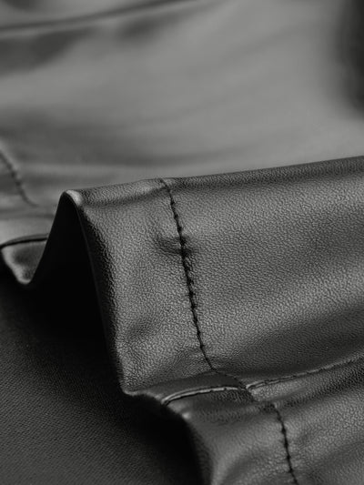 Faux Leather Long Sleeve Zip Up Blazer Fitted Slim Biker Coat