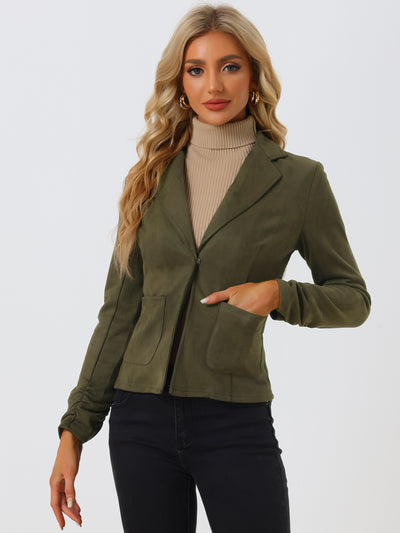 Long Sleeve Casual Open Front Drawstring Faux Suede Blazer