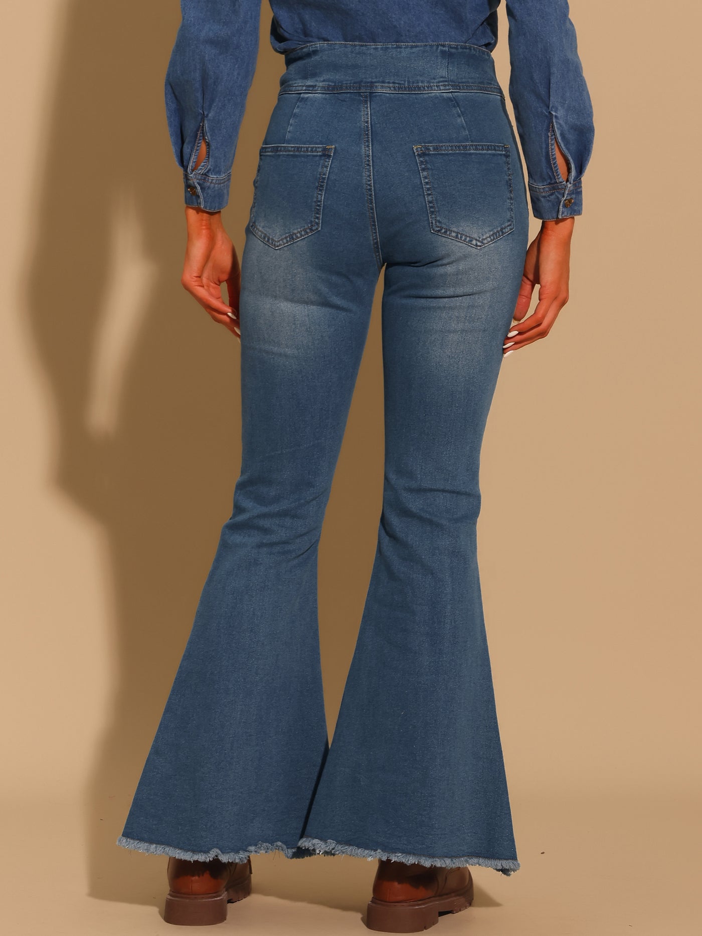 Allegra K Women's Bell Bottom Jeans High Rised Classic Flared Denim Pants