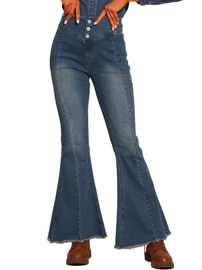 Women's Bell Bottom Jeans High Rised Classic Flared Denim Pants