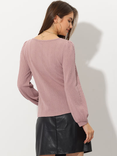 Square Neck Casual Long Sleeve Banded Cuff Knit Blouse