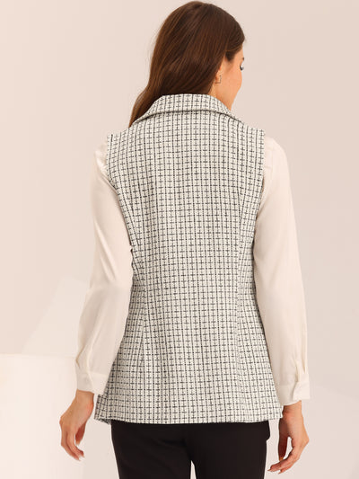 Tweed Open Front Plaid Sleeveless Cardigan Blazer Jacket Vest