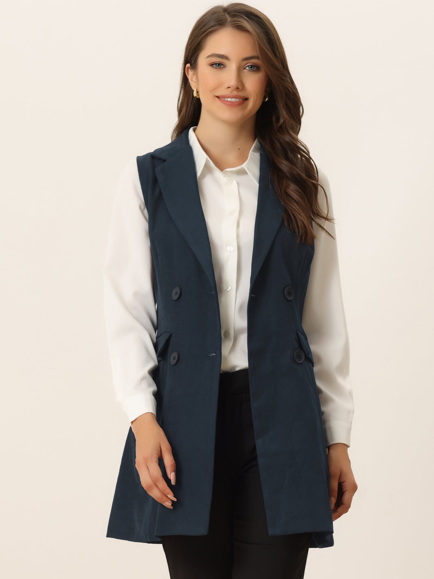 Allegra K Sleeveless Double Breasted Belt Waist Lightweight Trench Coat Vest