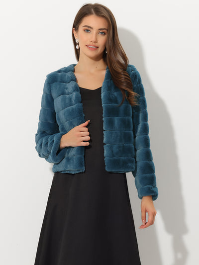 Winter Warm Cropped Jacket Collarless Faux Fur Fluffy Coat