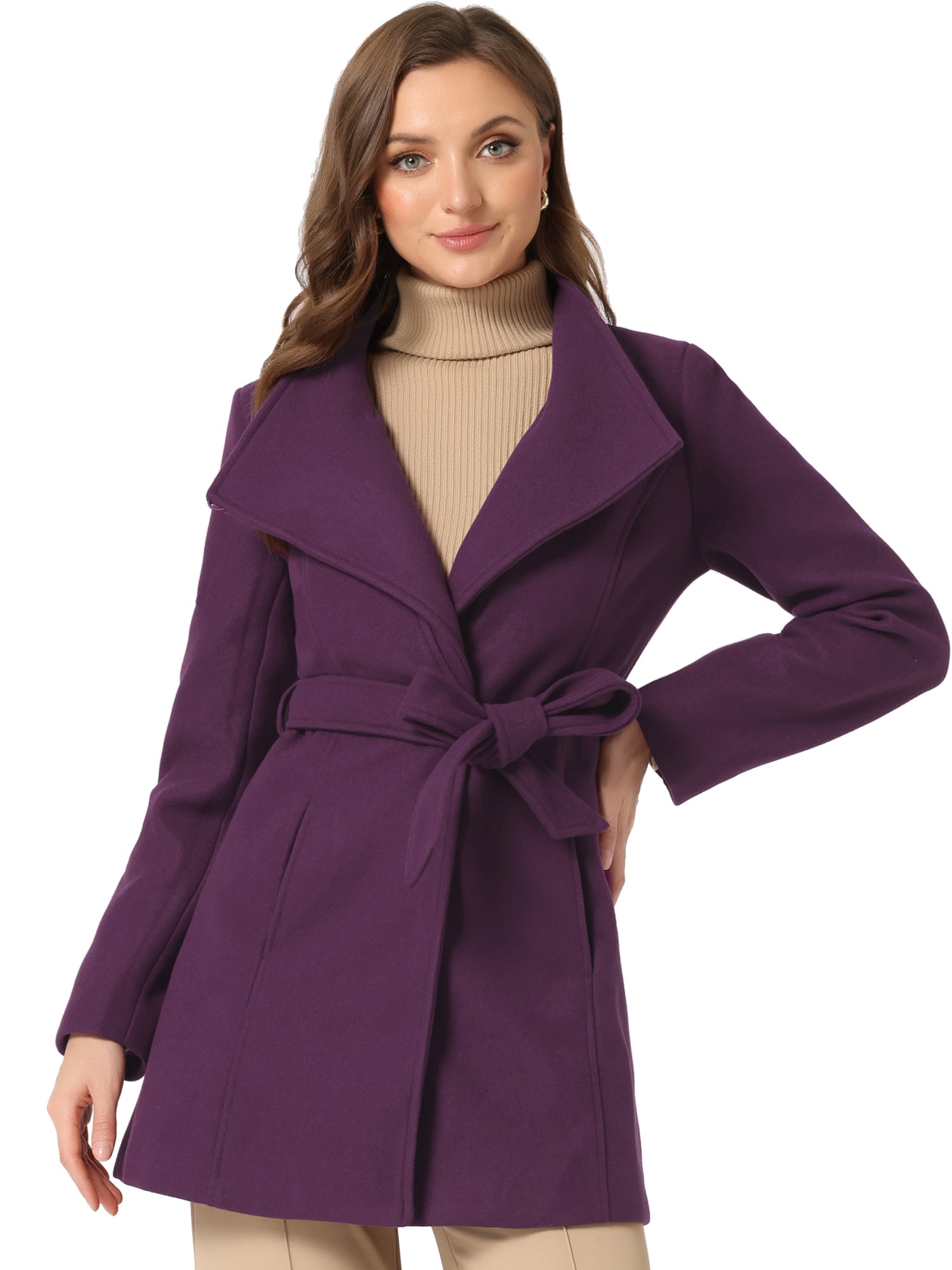 Allegra K Classic Stand Collar Long Sleeve Belted Winter Coat