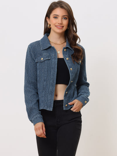 Button Up Long Sleeve Texture Washed Casual Denim Jacket
