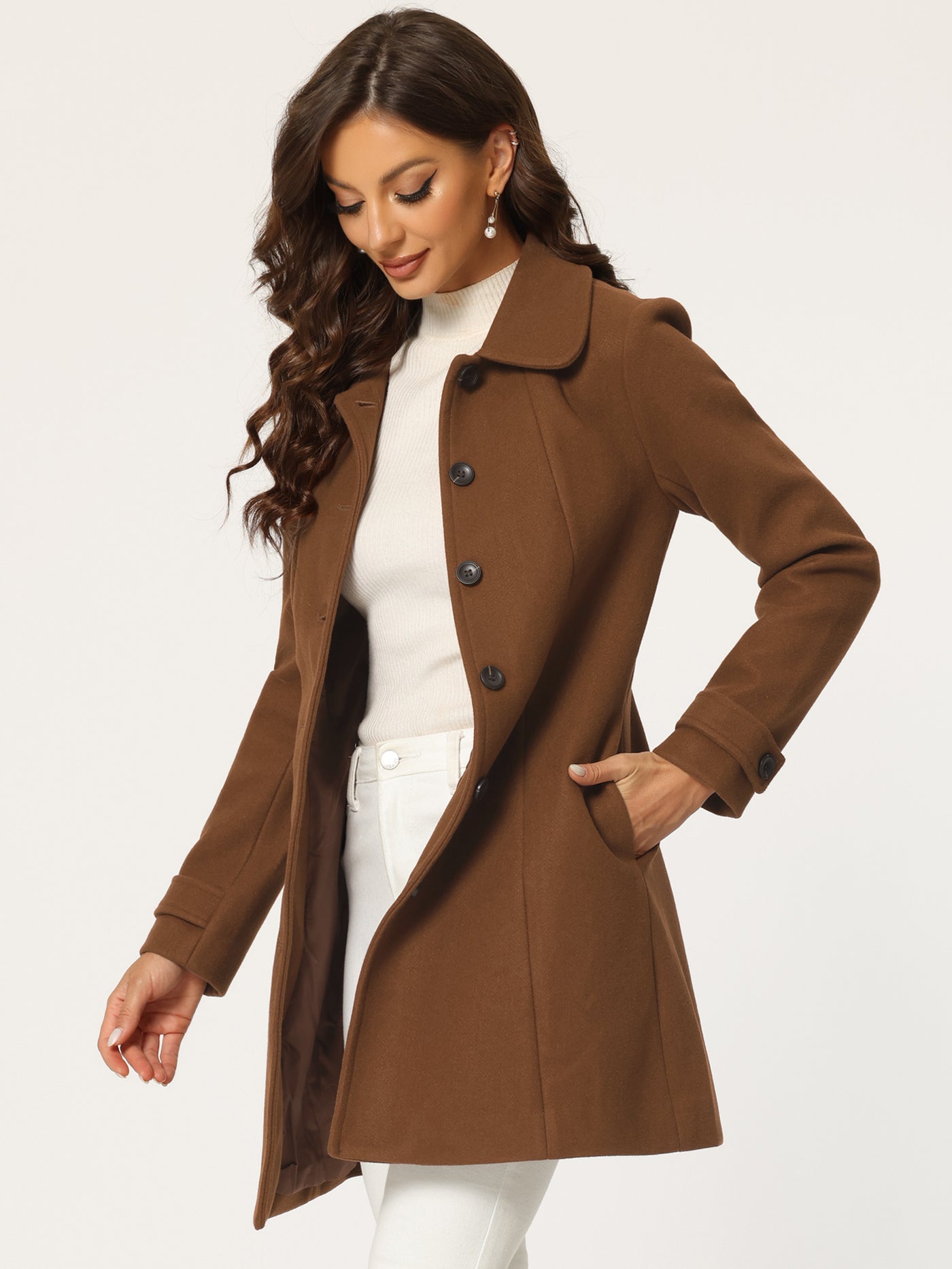 Allegra K Peter Pan Collar Single Breasted Overcoat Winter Long Coat