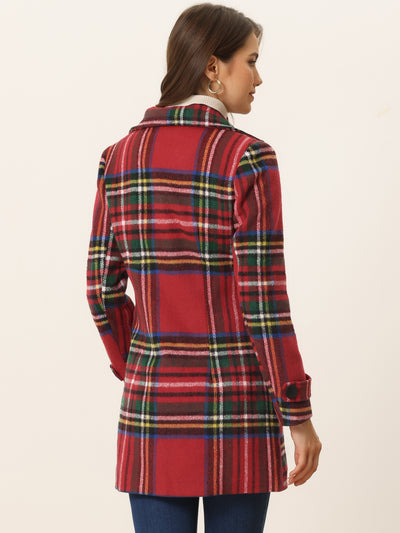 Buffalo Checks Double Breasted Notched Lapel Plaid Trench Coat