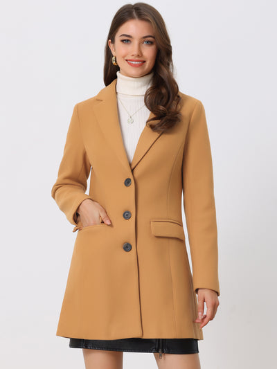 Allegra K Notched Lapel Single Breasted Winter Outwear Long Coat