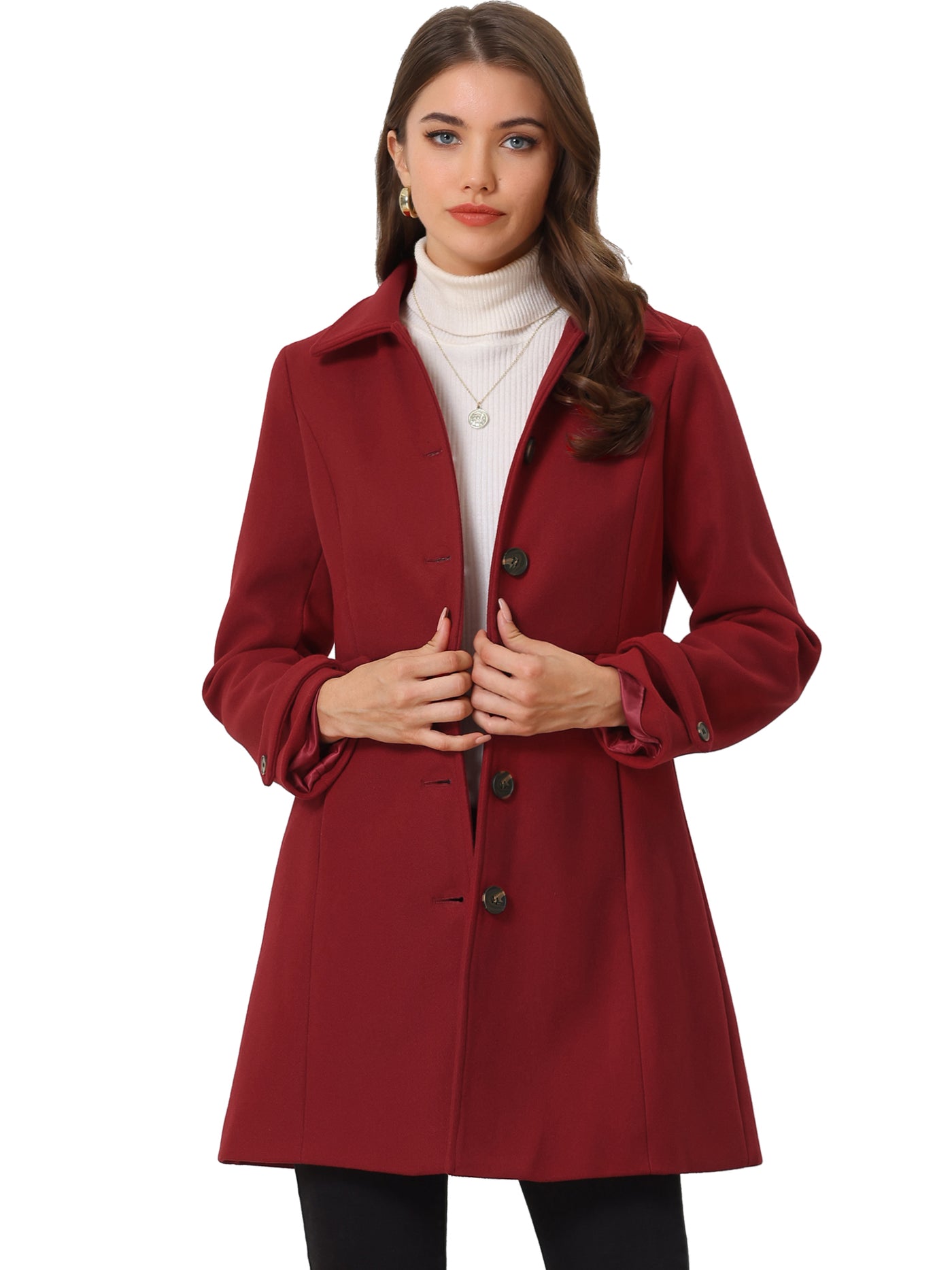 Allegra K Winter Classic Outwear Overcoat with Pockets Single Breasted Coat