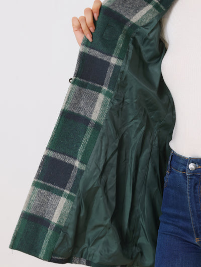 Toggle Outerwear Turn Down Collar Winter Plaid Duffle Coat