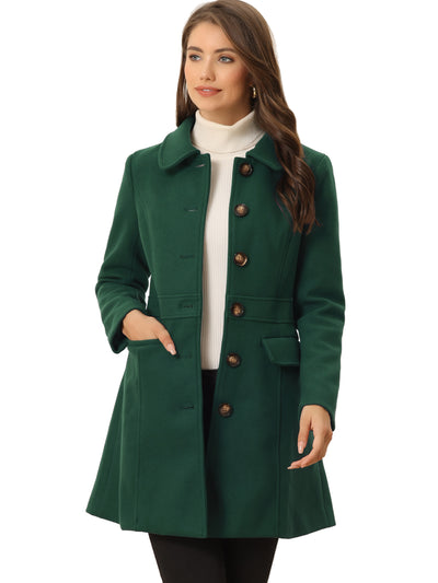 Peter Pan Collar Flap Pocket Single Breasted Button Long Coat