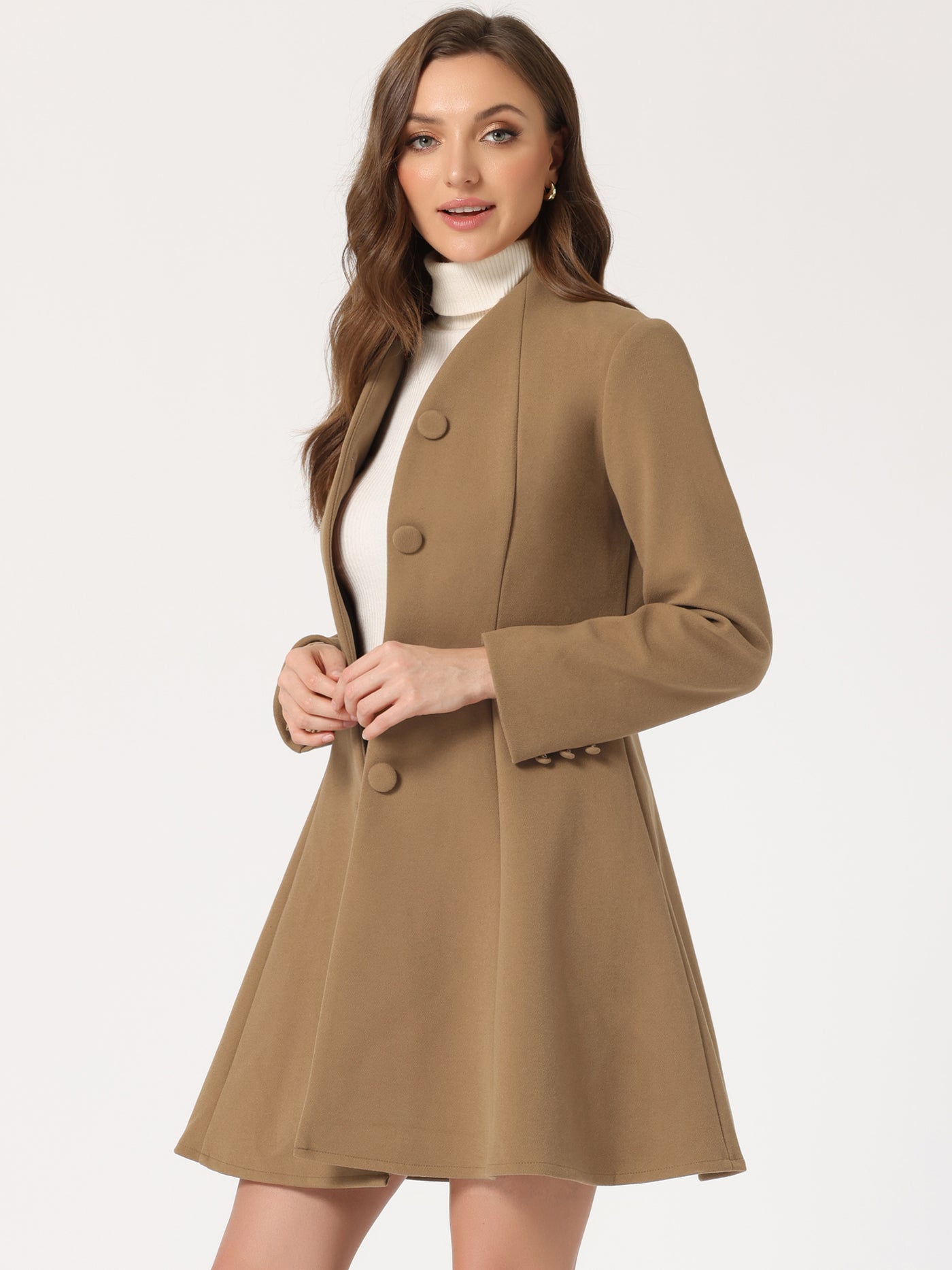 Allegra K Single Breasted Long Sleeve Mid-Long Winter A Line Pea Coat