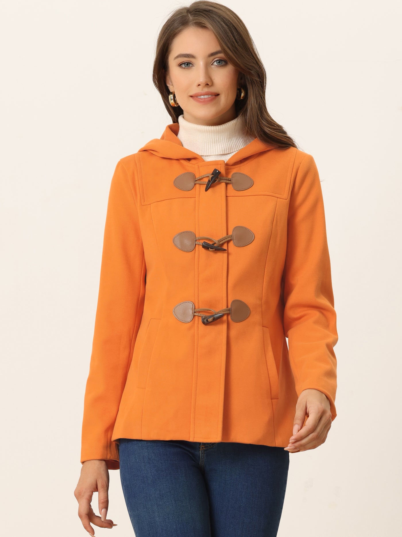 Allegra K Casual Winter Outwear Hooded Button Toggle Pea Coat