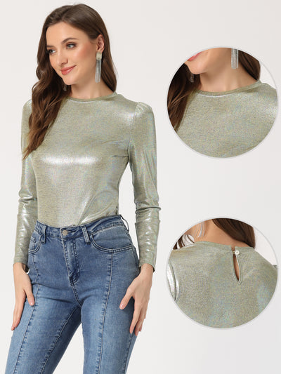 Long Sleeve Sparkly Party Glitter Shiny Metallic Shirt