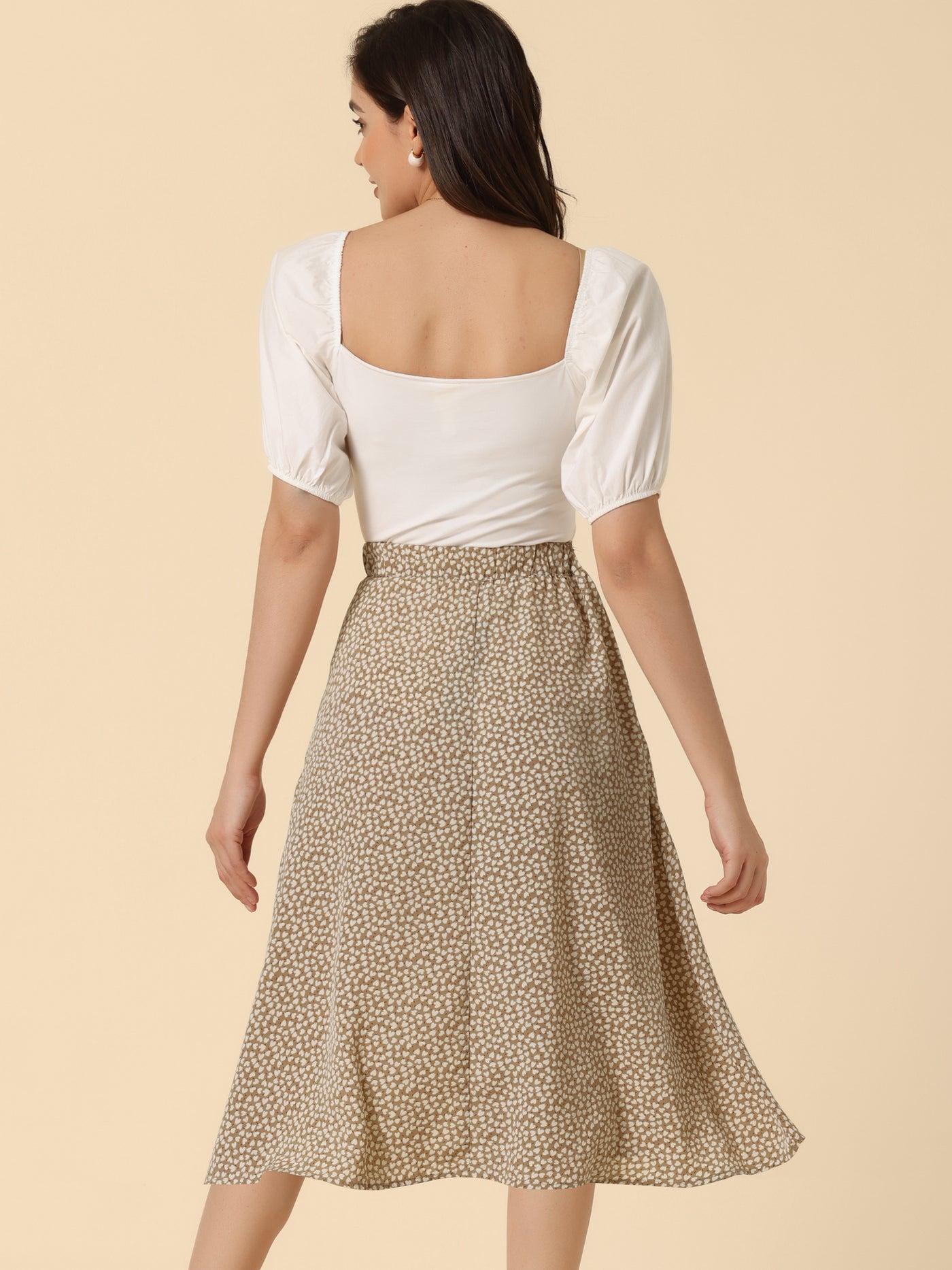 Allegra K A-Line Floral Print Pocketed Chiffon Vintage Midi Skirt