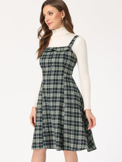 Plaid Vintage Sleeveless Tie Waist A-Line Overall Pinafore Dress