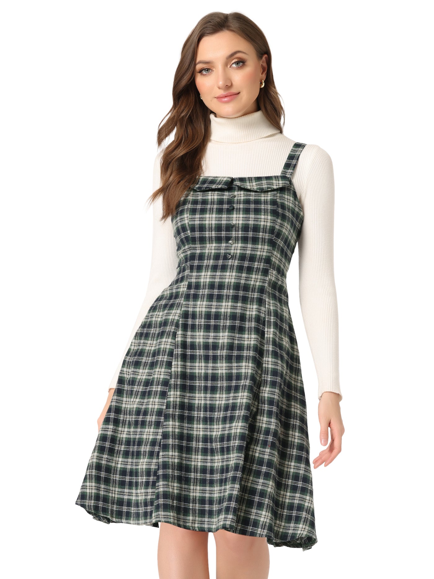 Allegra K Plaid Vintage Sleeveless Tie Waist A-Line Overall Pinafore Dress