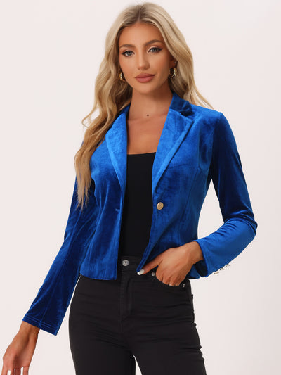 Single Button Velvet Lapel Business Crop Blazer Jacket