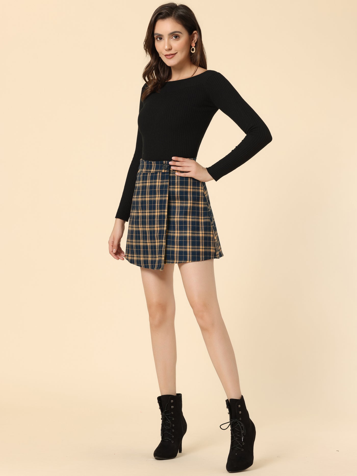 Allegra K Plaid Layers High Waist Skater A-Line Tartan Skirt