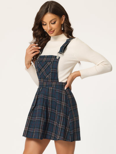 Checks Adjustable Strap Pinafore Overall Dress Suspender Skirt