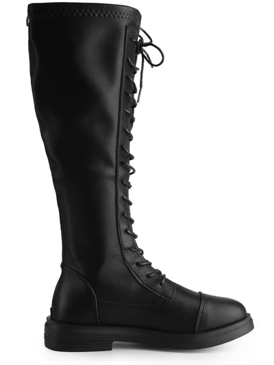 Lace Up Round Toe Flat Low Heel Knee High Boots