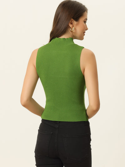 Sleeveless Mock Neck Sweater Fitting Knit Basic Vest Tank Top