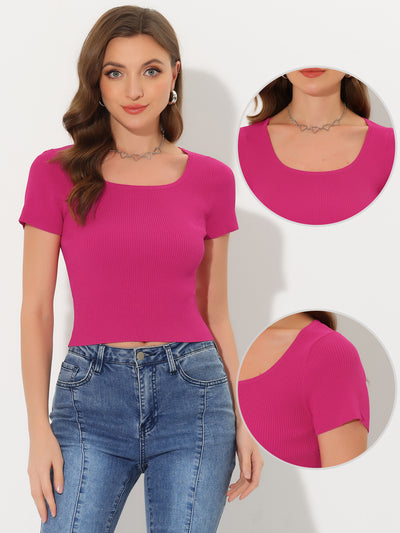 Casual Knitted Short Sleeve Round Neck Crop Top