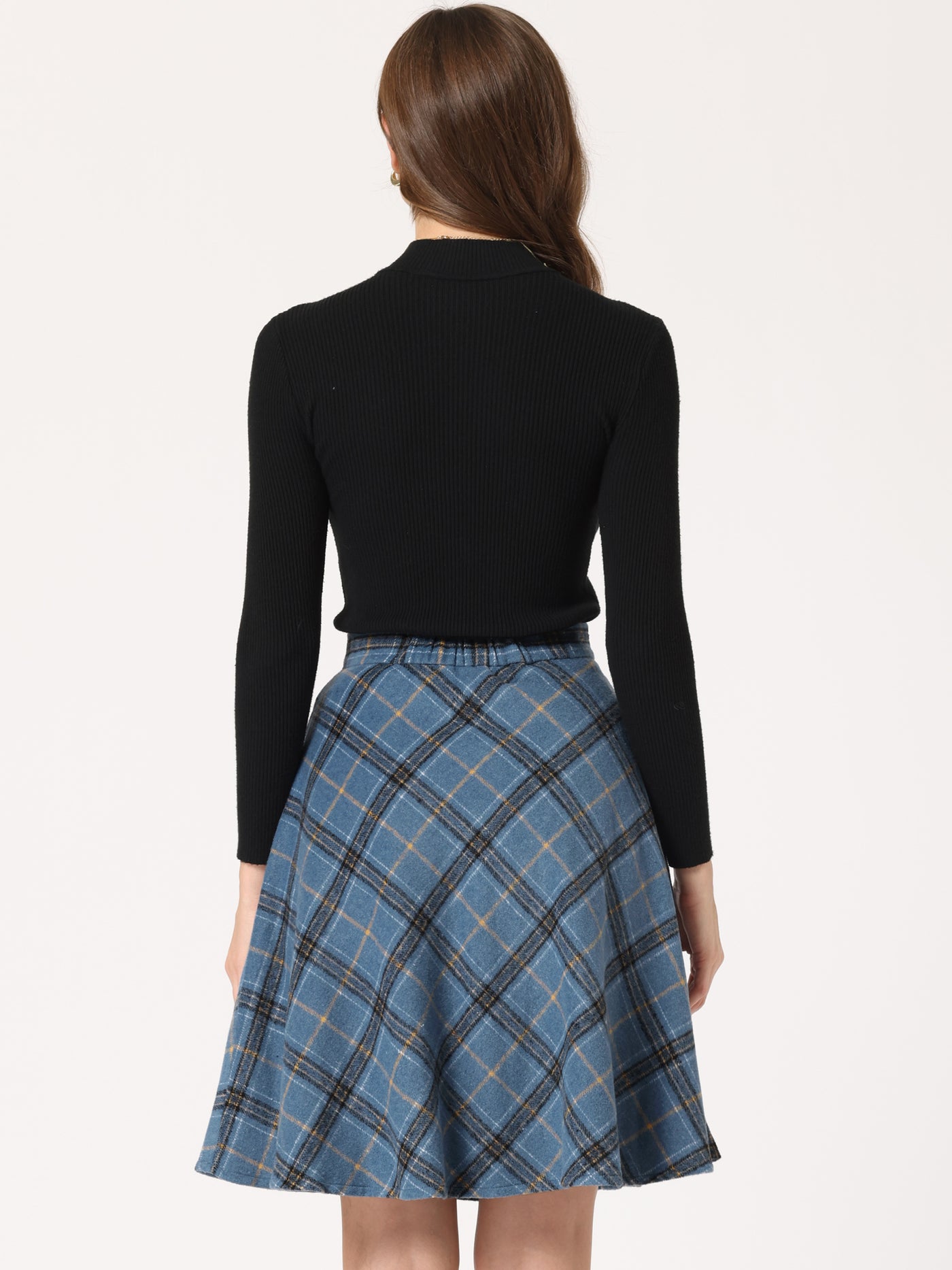 Allegra K Women's Plaids Elastic Waist Knee Length A-Line Skirt, Green Allegra K Women's Plaids Elastic Waist Knee Length A-Line Skirt, Green