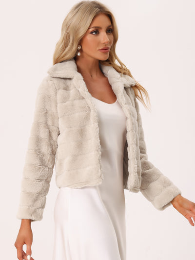 Faux Fur Fluffy Coat Collar Warm Winter Outwear Cropped Jacket