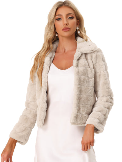 Faux Fur Fluffy Coat Collar Warm Winter Outwear Cropped Jacket
