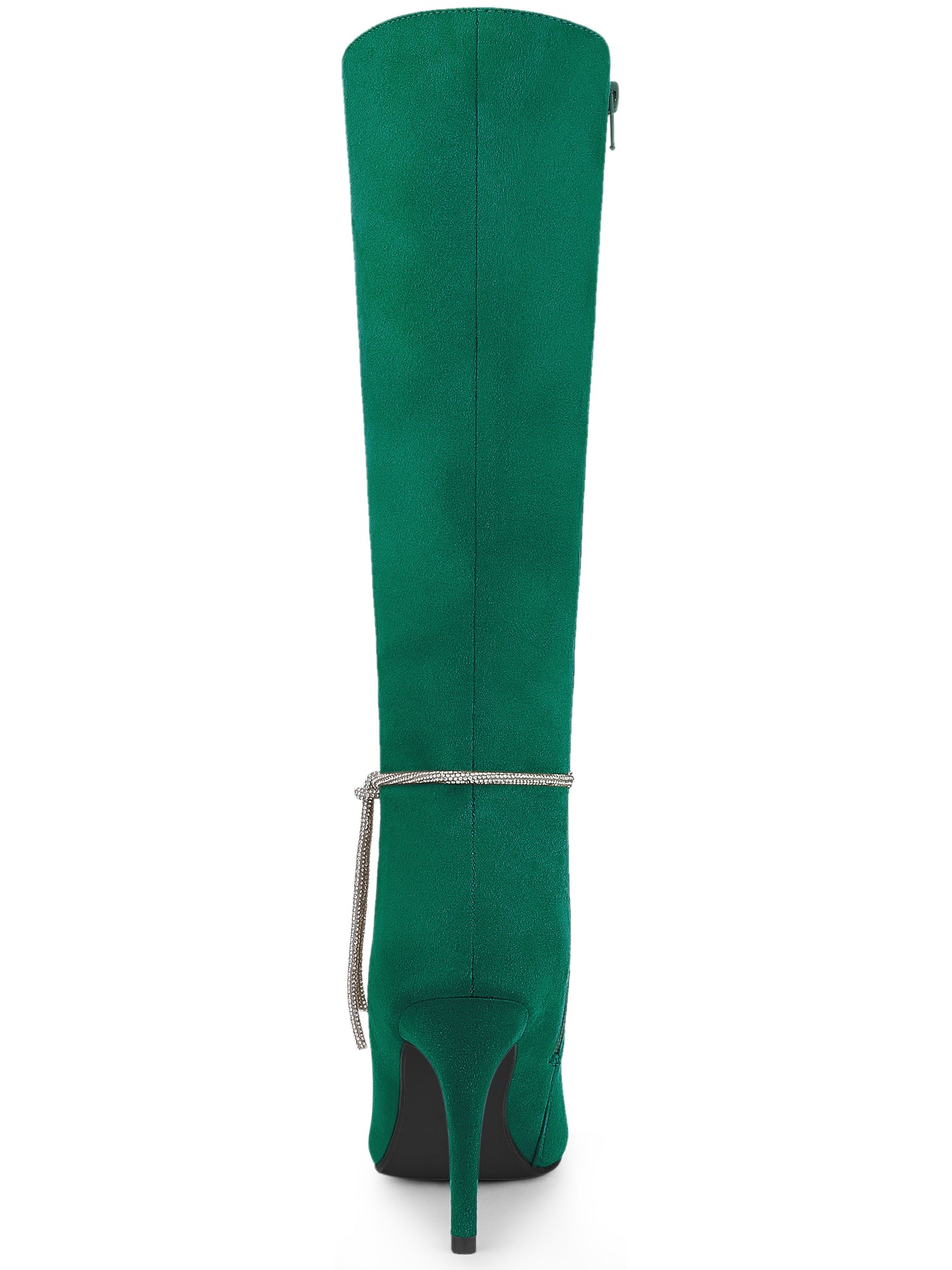 Allegra K Rhinestone Crystal Chain Pointed Toe Stiletto Heel Knee High Boots
