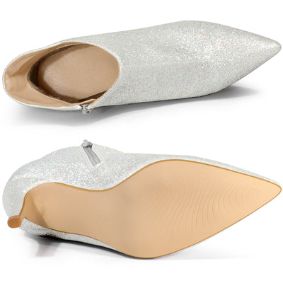 Women's Glitter Pointed Toe Stiletto Heel Cutout Ankle Boots