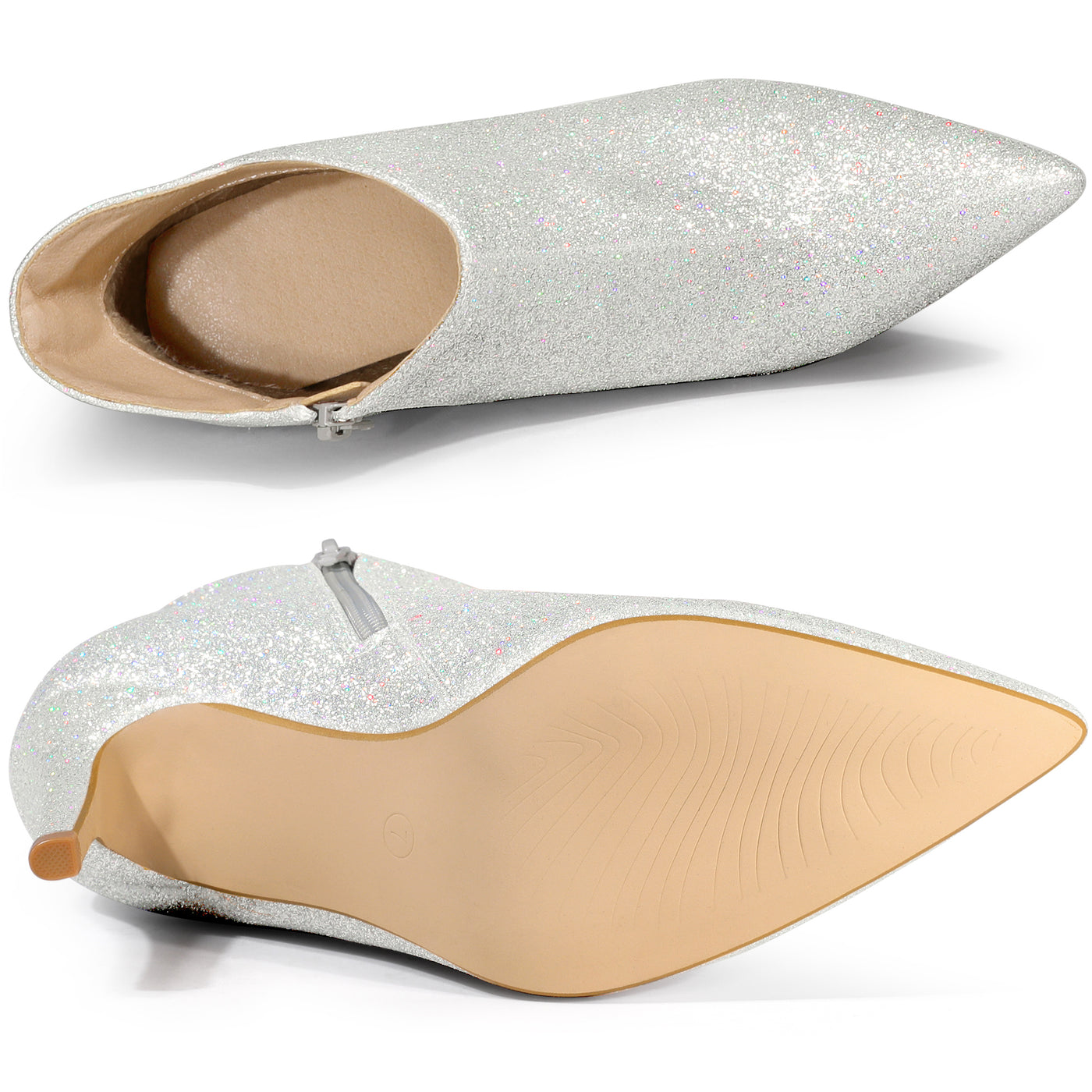 Allegra K Women's Glitter Pointed Toe Stiletto Heel Cutout Ankle Boots