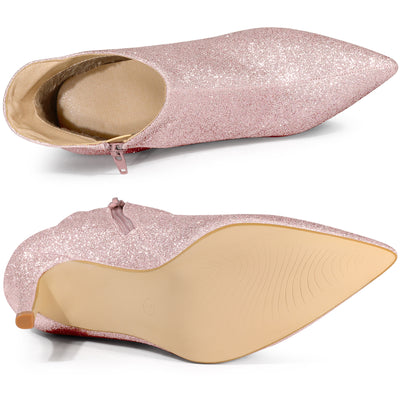 Women's Glitter Pointed Toe Stiletto Heel Cutout Ankle Boots