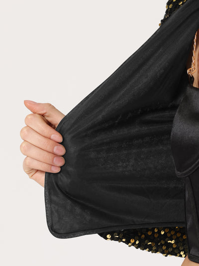 Sequin Shrug Open Front Collarless Sparkly Crop Blazer Jacket
