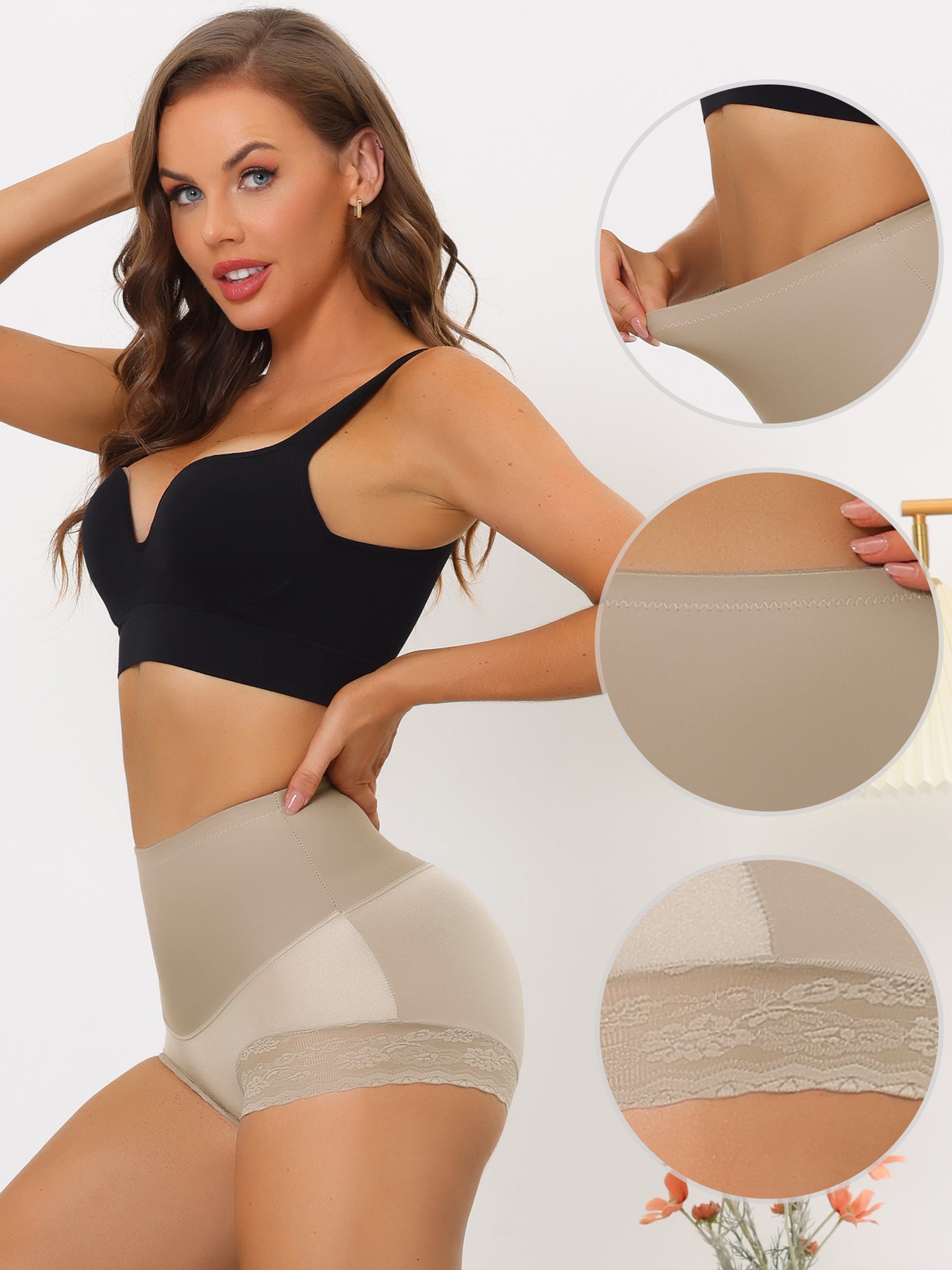 Allegra K Women's High Waisted Lace Brief Shapewear Butt Lifter Tummy Control Panties Bodyshaper