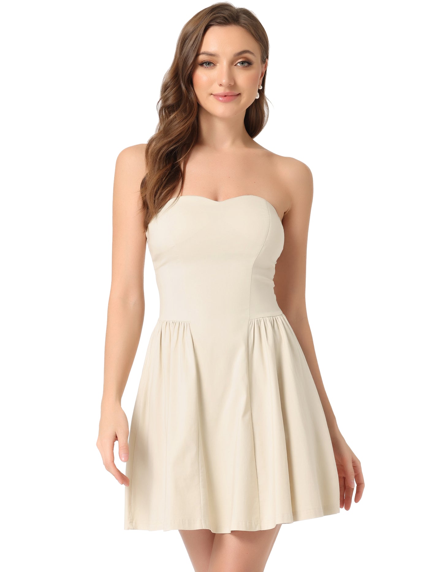 Allegra K Strapless Sweetheart Neck Fit And Flare Mini Tube Top Dress