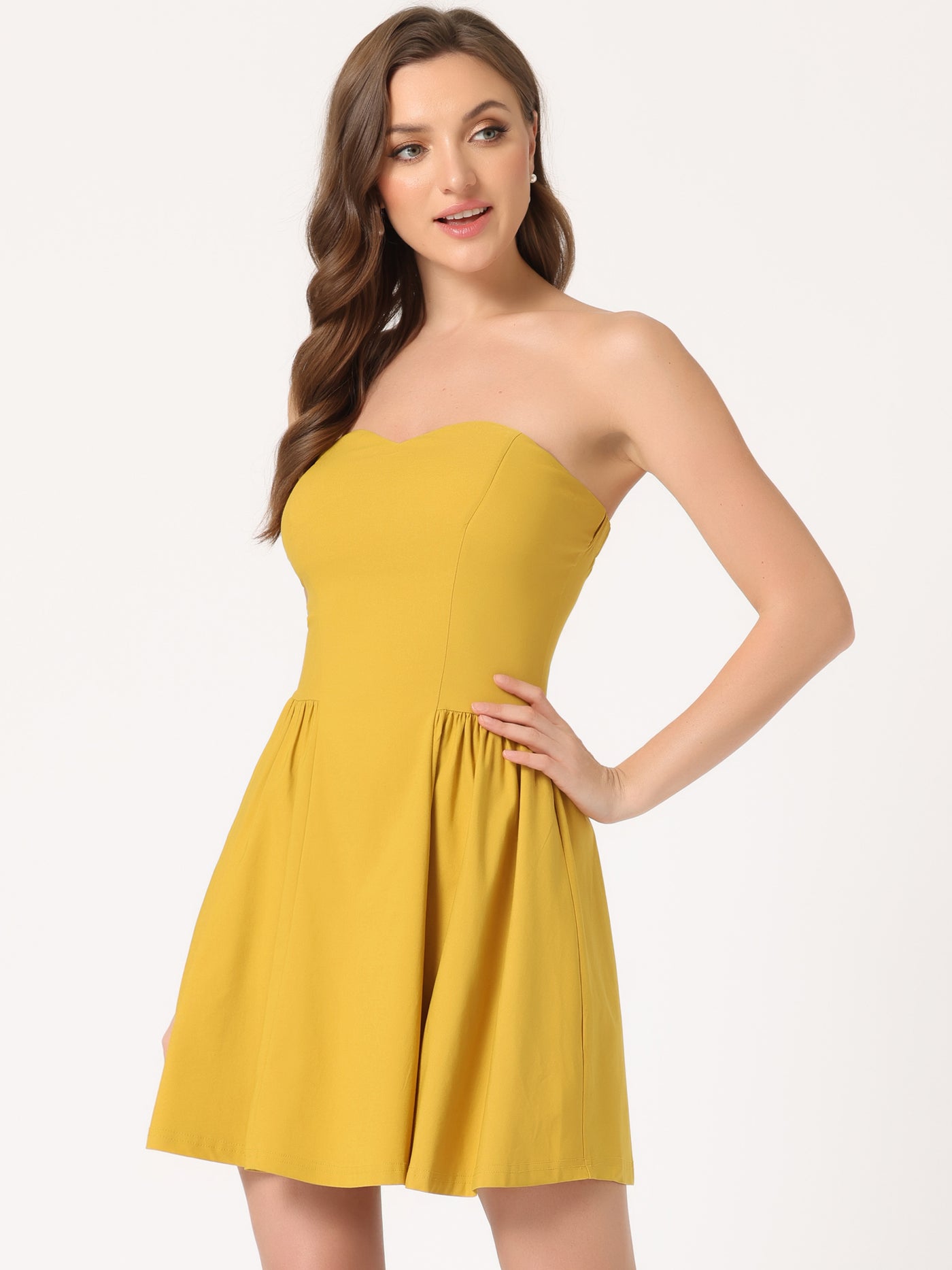 Allegra K Strapless Sweetheart Neck Fit And Flare Mini Tube Top Dress