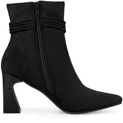 Knot Decor Square Toe Side Zip Chunky Heel Ankle Boots