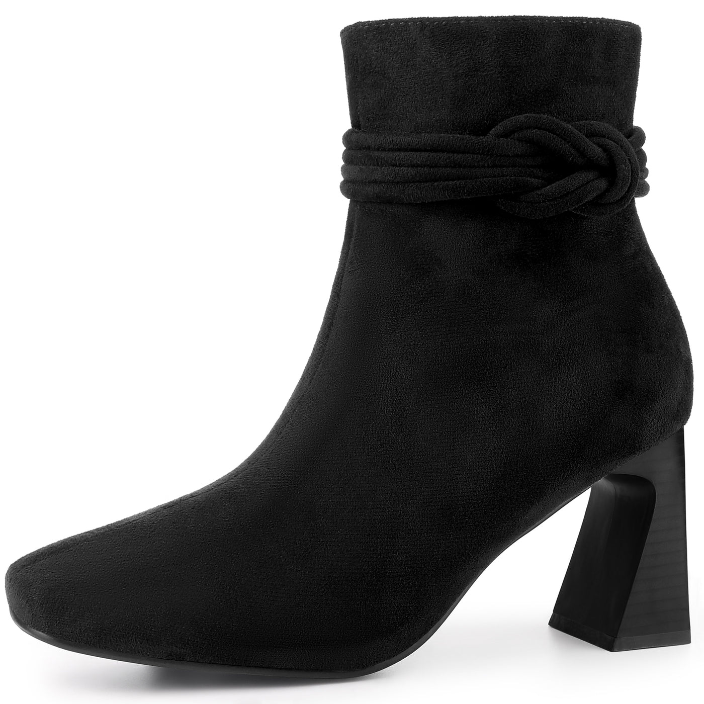 Allegra K Knot Decor Square Toe Side Zip Chunky Heel Ankle Boots