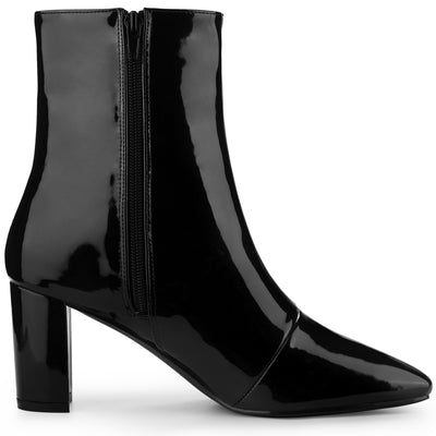 Square Toe Side Zip Chunky Heel Faux Leather Ankle Boots