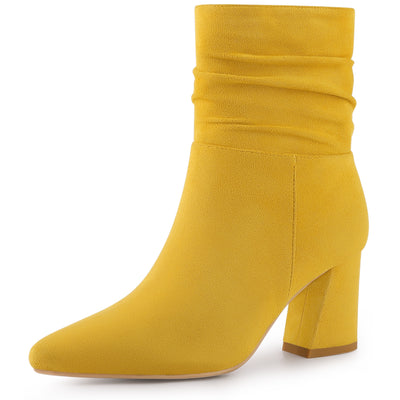 Pointy Toe Slouchy Zipper Chunky Heel Ankle Boots