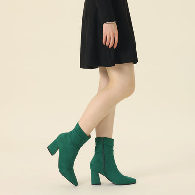 Pointy Toe Slouchy Zipper Chunky Heel Ankle Boots
