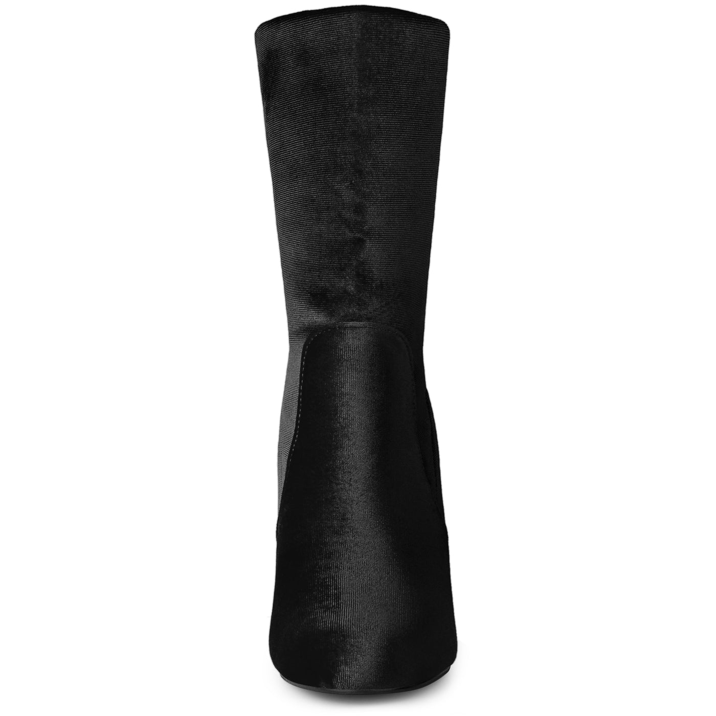 Allegra K Round Toe Block Heel Foldable Mid Calf Faux Velvet Boots